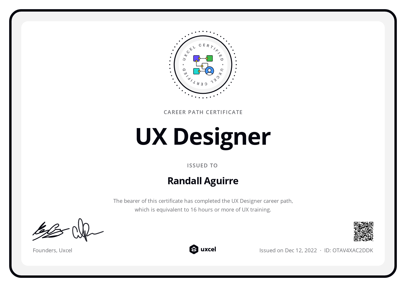 Randall Aguirre's certificate